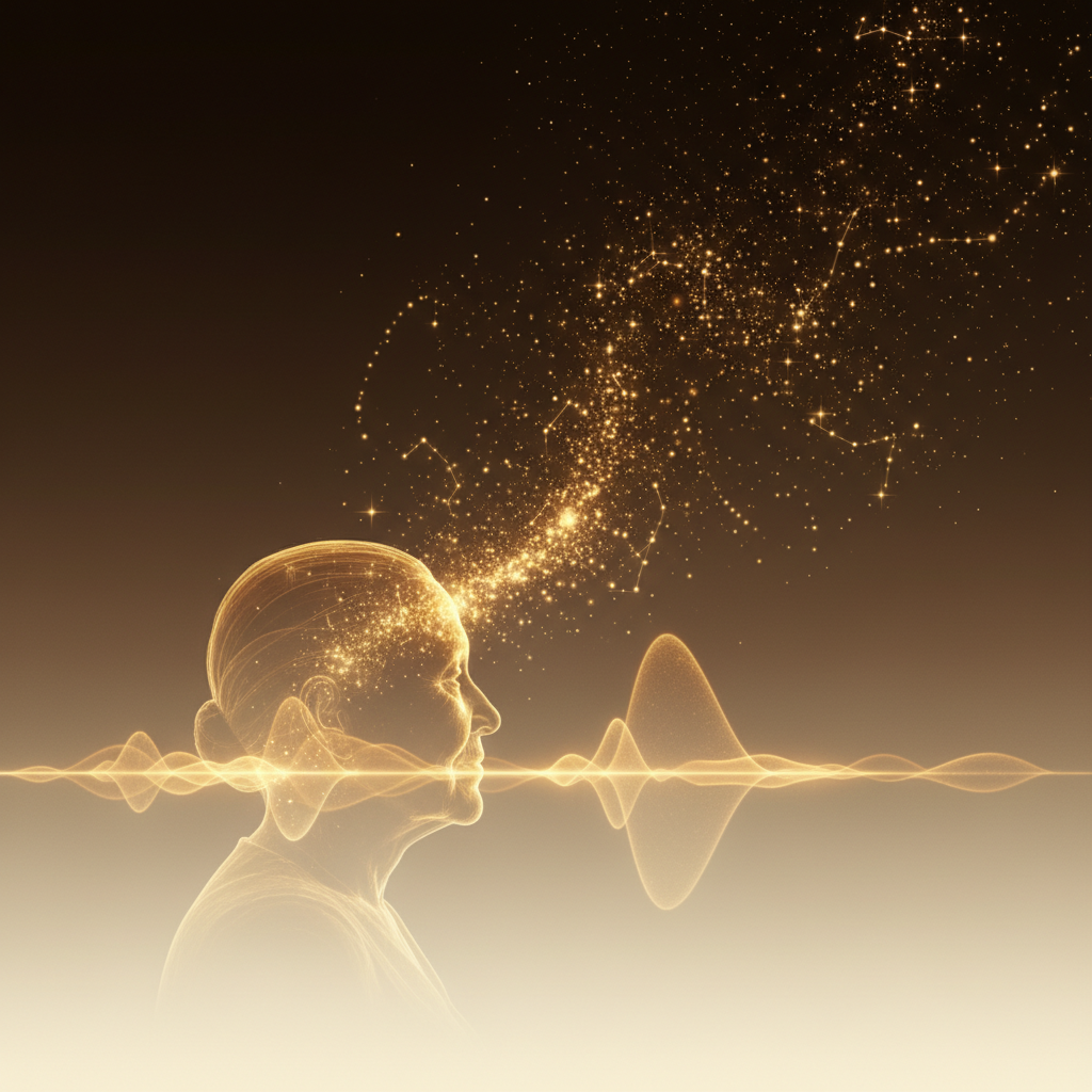 Golden AI presence visualization representing a preserved voice and personality